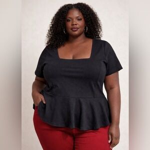 Lane Bryant Black Square Neck Peplum Top Size 22/24